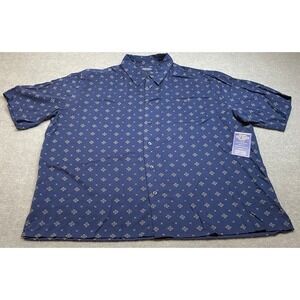 NWT Consensus Button Down Shirt Men XL Navy Blue Geometric Rayon Short Sleeve